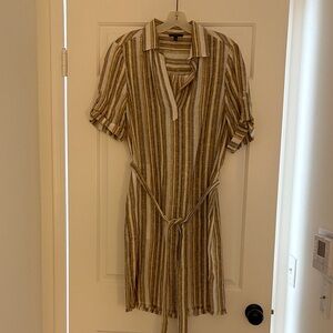DREW Tan and Brown Striped Midi Dress